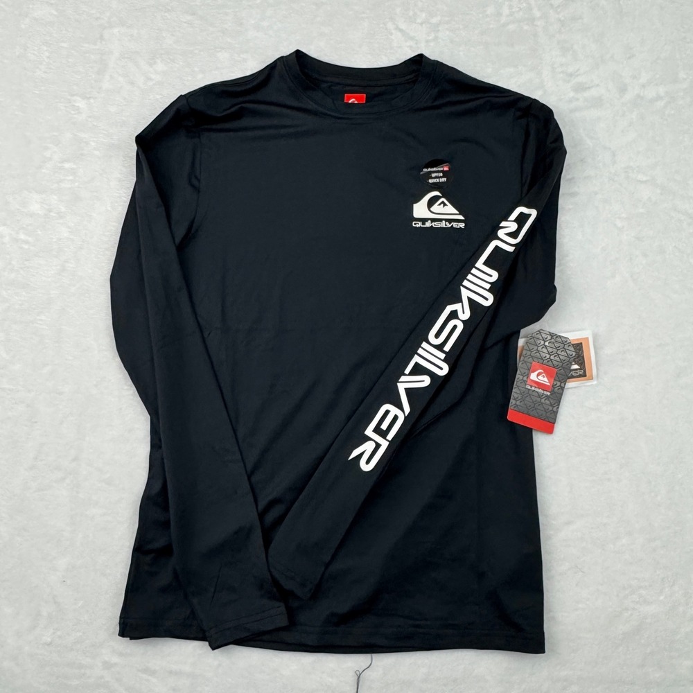 Quiksilver Mens Long Sleeve Rash Guard Black UPF 50 Quick Dry Swim Shirt NWT NEW